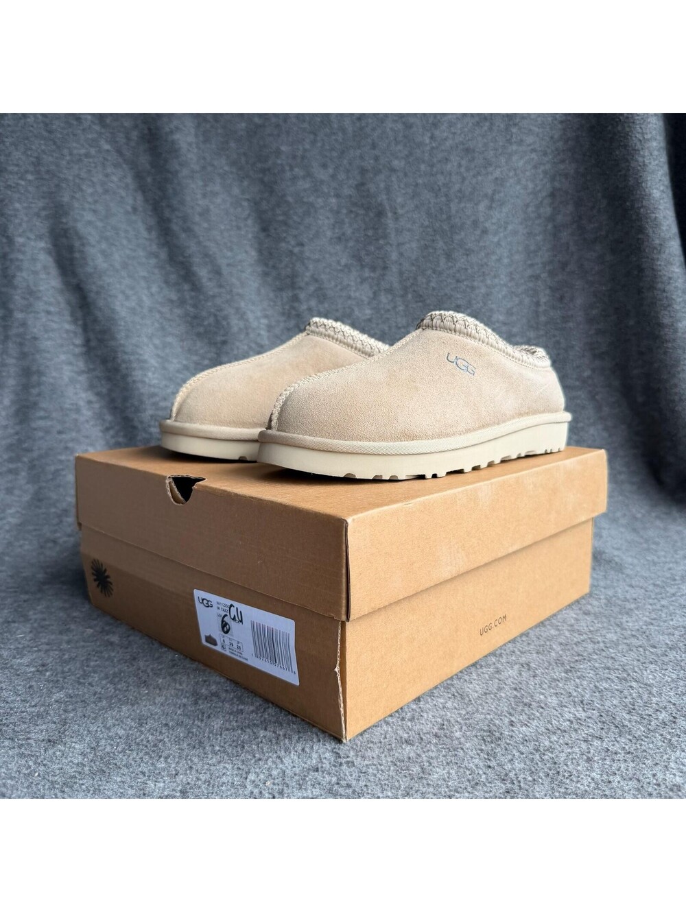 UGG Tazz Slippers Shoes Womens Size 8 Beige Suede Shearling Platform Lined